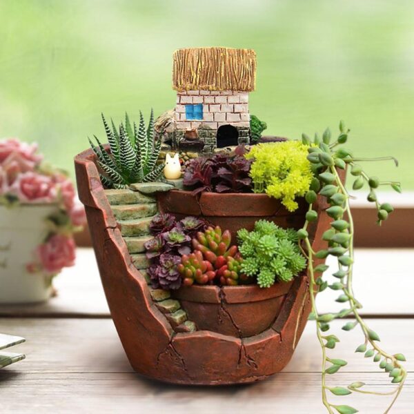 Plants Potted Resin Flower Pots Sweet House Fairy Garden Planter For Home MU