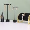2Black Metal Earring T-Bar Stands Round Base Jewelry Displays - Image 4