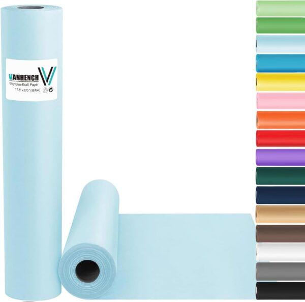 17.5" x 963" Blue Kraft Paper Roll, for Wrapping, Weddings, and Crafts (Sky Blue)