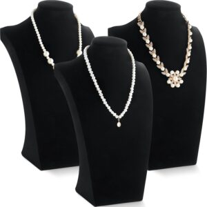 3Pcs Black Velvet Necklace Display Busts – Mannequin Stands for Trade Shows & Selling