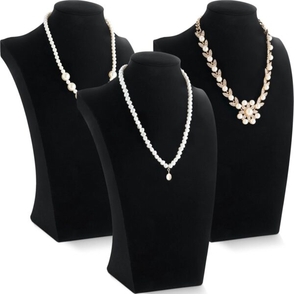 3Pcs Black Velvet Necklace Display Busts – Mannequin Stands for Trade Shows & Selling