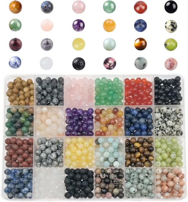1200pcs 6mm Natural Stone Round Beads 24 Colors for Jewelry Making