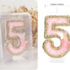 15th Birthday Butterfly Candle, Gold Pink Glitter, 2.75" Cake Topper - Image 4