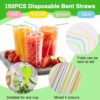 150Pcs Disposable Colorful Plastic Straws – Flexible Striped Straws for Milk, Juice & Drinks - Image 3