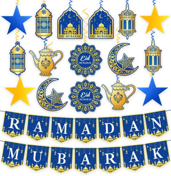 34pcs Pre-Assembled Ramadan Mubarak Banner and Garland Decorations
