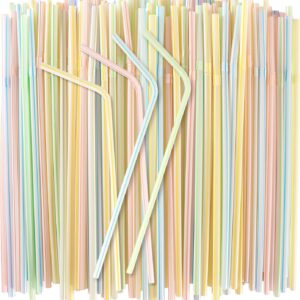 150Pcs Disposable Colorful Plastic Straws – Flexible Striped Straws for Milk, Juice & Drinks
