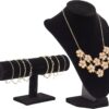 2-Piece Black Velvet Jewelry Display Set – T-Bar & Bust Stand for Necklaces, Bracelets & Earrings - Image 3