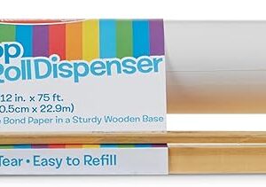 Wooden Paper Roll Dispenser, 12" x 75' White Bond Paper for Kids' Art & Crafts