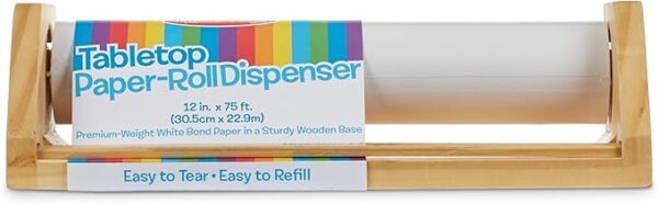 Wooden Paper Roll Dispenser, 12" x 75' White Bond Paper for Kids' Art & Crafts