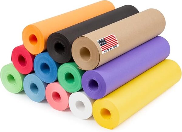 12"x1200" Multi-Color Kraft Paper Rolls Set (100 ft), 12 Rolls, for Packing, Crafts, and Gift Wrapping