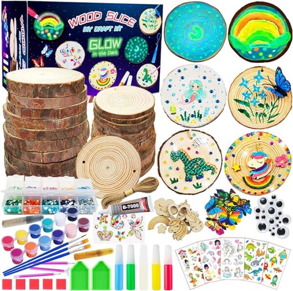 Glow in the Dark for Kids 24 Wood Slices Painting Activity Kit