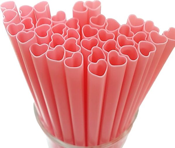 200 Pink Heart Shaped Straws, Disposable, Individually Wrapped, for Parties & Events