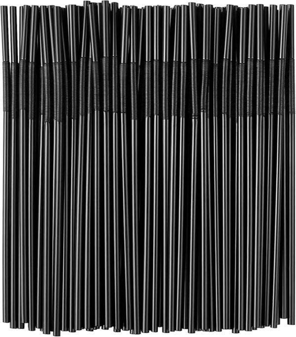 300Pcs Black Flexible Plastic Straws – 10.2" BPA-Free Disposable Bendy Straws