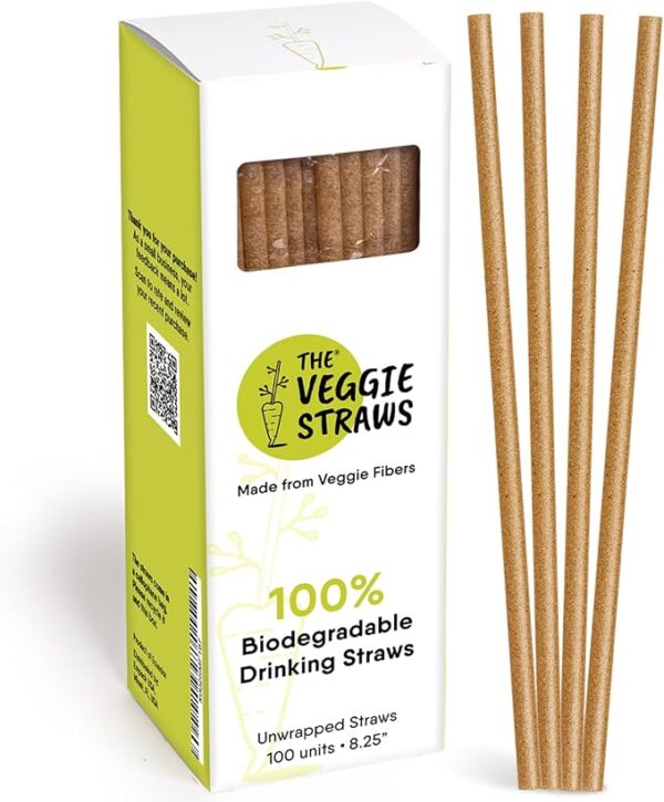 100Pcs 8.25" Biodegradable Straws – Eco-Friendly Vegetable Fiber Straws for Hot & Cold Drinks