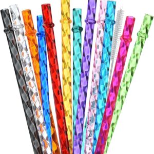 12Pcs Clear Swirl Plastic Straws (11") – Reusable with Brush for 16–30oz Tumblers