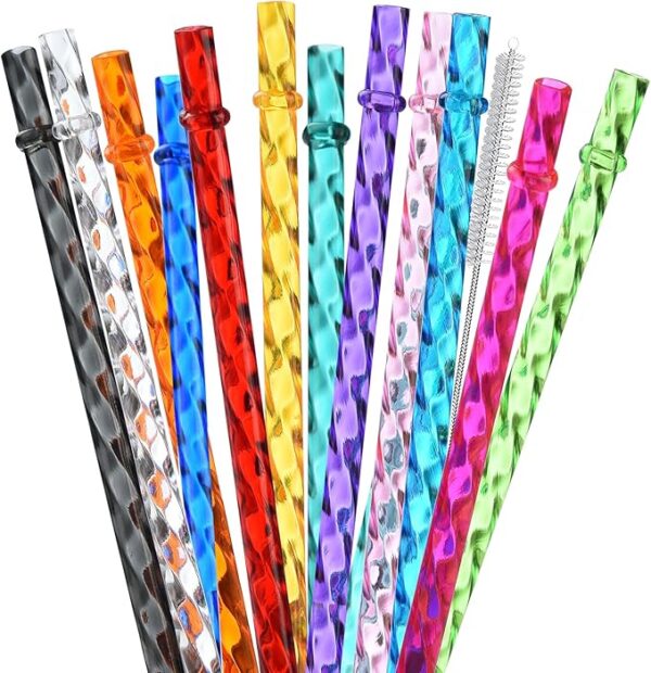 12Pcs Clear Swirl Plastic Straws (11") – Reusable with Brush for 16–30oz Tumblers