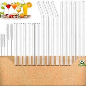 20Pcs Reusable Glass Straws – Straight & Bent with Brushes (3 Sizes) for Juice & Cocktails