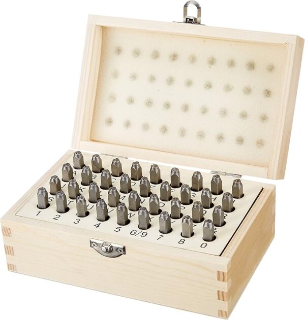 Metal Alphabet & Number Stamp Kit with Wood Case