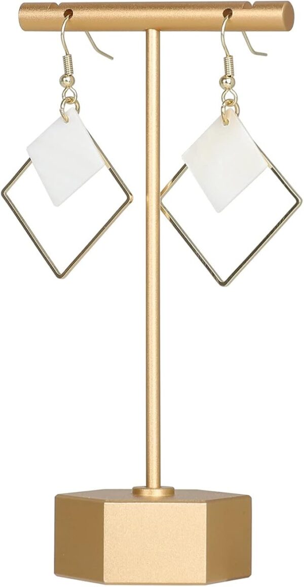 Gold Metal Earring T-Bar Stand Hexagon Base Display for Earrings