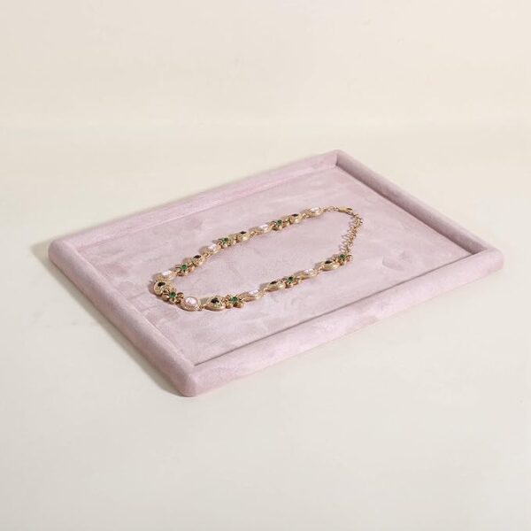 Pink Velvet Jewelry Display Tray – Organizer for Necklace, Ring, Bracelet, Watch (11.8" x 8.7")