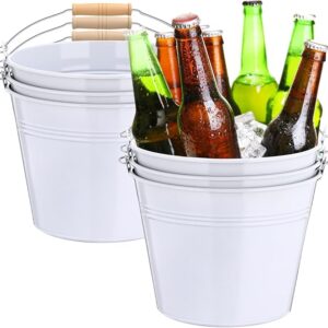 Large White Galvanized Metal Buckets with Handle