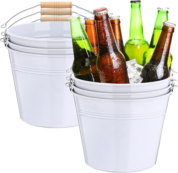 Large White Galvanized Metal Buckets with Handle