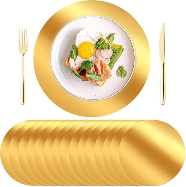 Round Gold Disposable Paper Placemats for Table Setting, Wedding, or Party