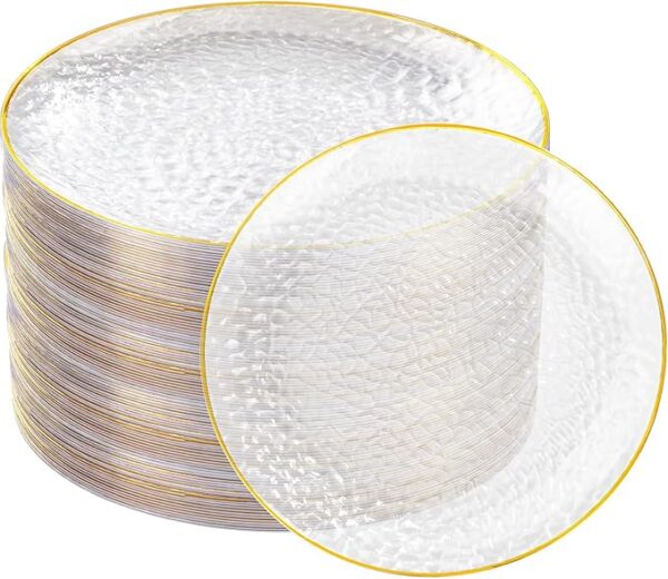 Clear Gold Hammered Dinner Plates for Wedding or Party