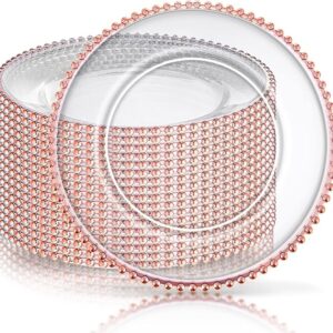 Clear Charger Plates with Rose Gold Beaded Rim