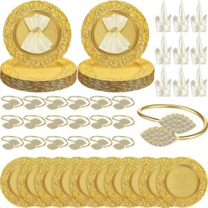 Gold Reef Plate Chargers with Napkin Rings & Satin Napkins