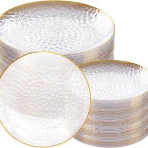 Clear Gold Rim Plastic Plates Heavy-Duty Disposable