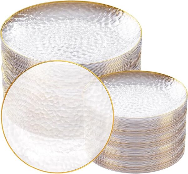 Clear Gold Rim Plastic Plates Heavy-Duty Disposable