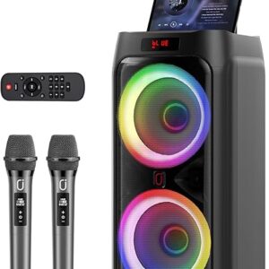 JYX Karaoke Machine with 2 Mics, 500W Bluetooth Speaker, LED Lights, Wheels