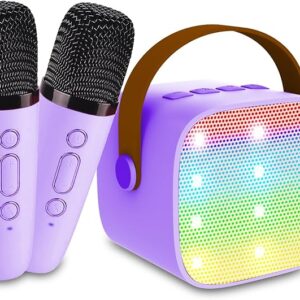 Portable Bluetooth Karaoke Speaker with 2 Wireless Mics and LED Lights