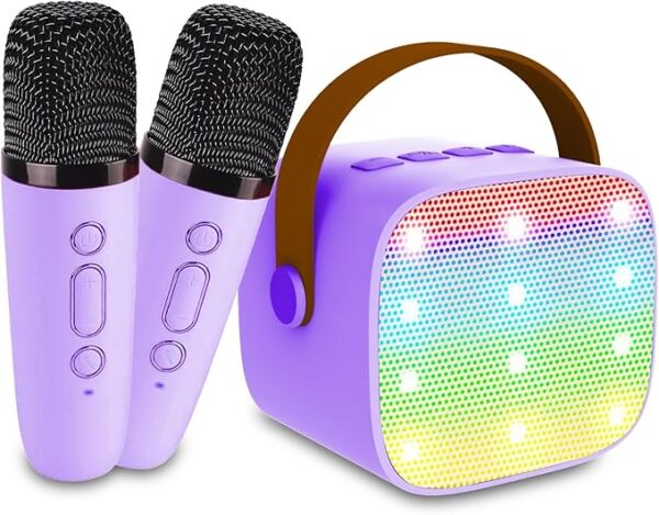 Portable Bluetooth Karaoke Speaker with 2 Wireless Mics and LED Lights