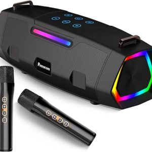 Portable 60W Bluetooth Karaoke Machine with 2 Wireless Mics and RGB Lights