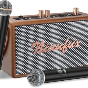 Retro Karaoke Machine with 2 Wireless Mics and Bluetooth Speaker