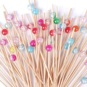 200pcs 4.7" Colorful Pearl Bamboo Cocktail Picks for Appetizers and Parties