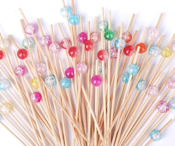 200pcs 4.7" Colorful Pearl Bamboo Cocktail Picks for Appetizers and Parties