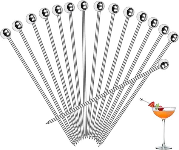 30pcs 4.2" Stainless Steel Reusable Cocktail Picks for Food and Drinks
