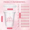 60 Sets Quinceañera 12oz Plastic Cups with Lids and Straws, Clear Pink Party Favors - Image 3