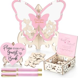 Pink Butterfly Wooden Guest Book Drop Box for Quinceañera and Sweet 15 Party
