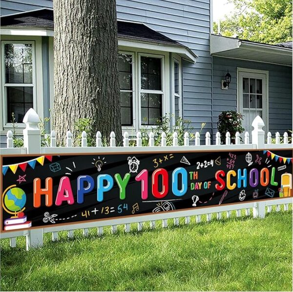 Happy 100th Day of School Backdrop Banner Decor