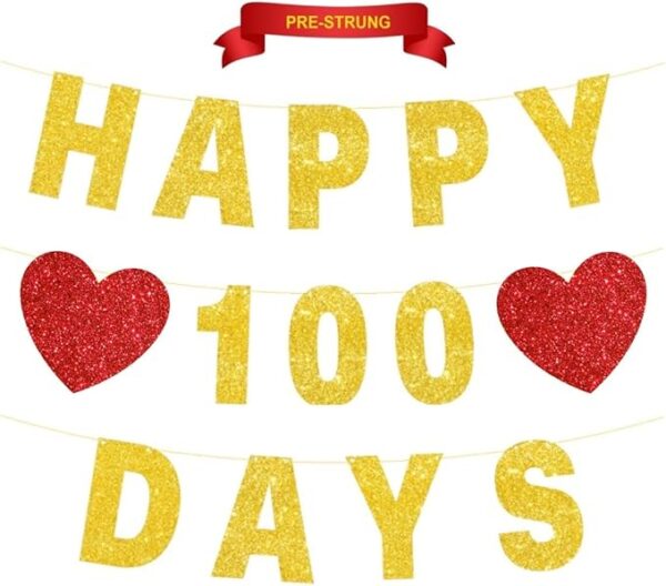 Gold Glitter 100 Days Banner Decoration