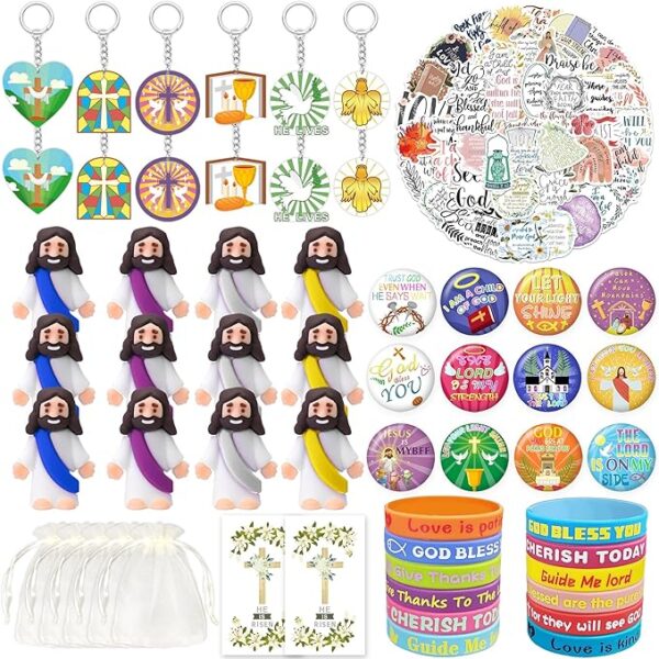 Christian Bible Party Favors: Cross Goodie Bags, Stickers, Bracelets, Pins, and Bags