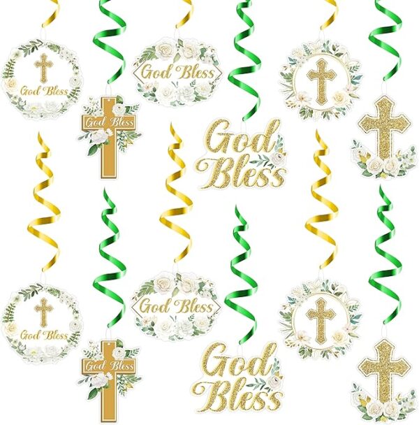 30pcs God Bless Cross Hanging Swirls for Religious Party Decor