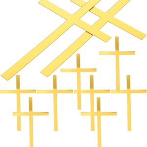 10pcs Gold Acrylic Cross Baptism Cake Toppers for Party Decor