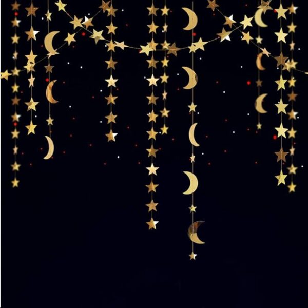 Gold Moon and Star Garland Ramadan and Party Decoration