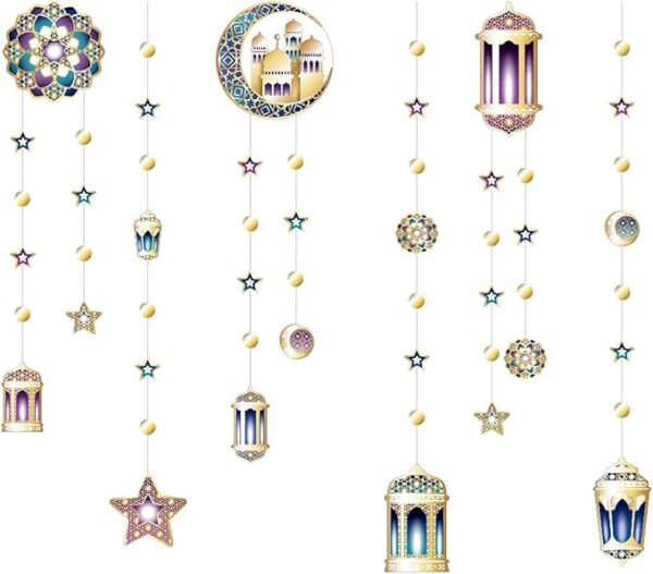 Ramadan Decoration Set 6 Strings Garland Banner Moon Streamer for Eid Party