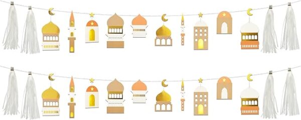 Eid Mubarak Garland 8ft Ramadan Party Decoration White Gold Orange